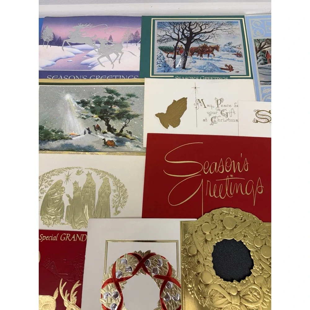 Vintage Metallic Christmas Cards Fronts ONLY for Scrapbooking Crafts Lot of 50+